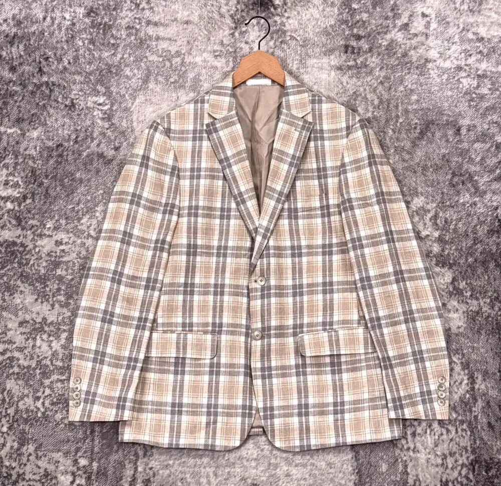 Lauren Ralph Lauren Blazer 40 R Mens 100% Linen Plaid Jacket